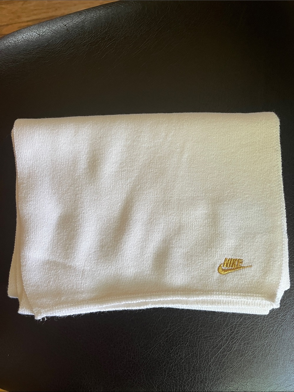Nike White Terry Cloth Scarf with Gold Logo